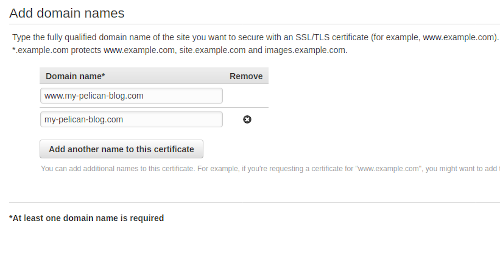 AWS Certificate manager domain names