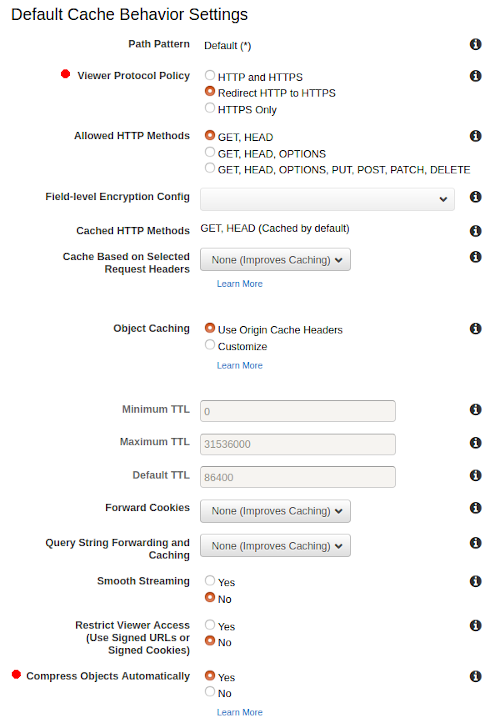 CloudFront distribution behavior settings