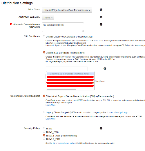 CloudFront distribution distribution settings