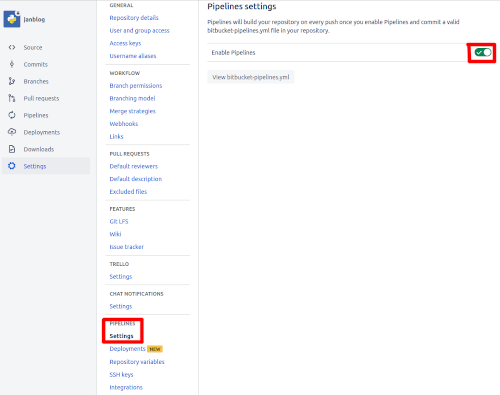 Bitbucket enable pipeline